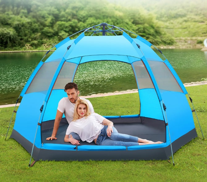 Hexagonal Automatic Hydraulic Double Layer Rainproof Outdoor Tent