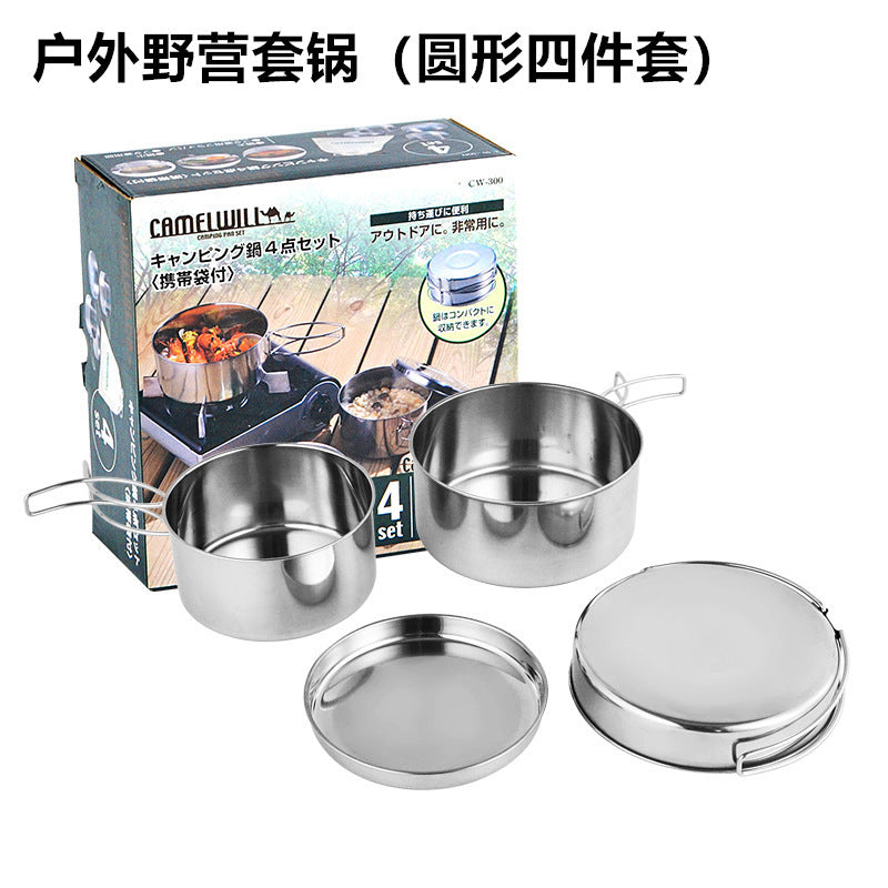 Outdoor Portable Stainless Steel Camping Cookware Set