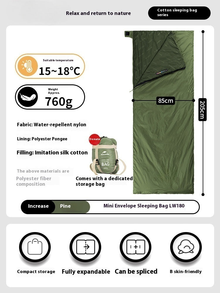 Summer Envelope Sleeping Bag Thin Lightweight Outdoor Travel Quilt