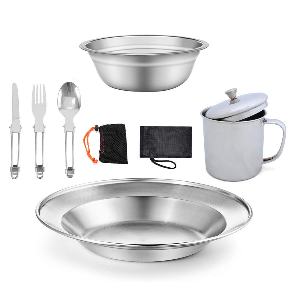 Outdoor Camping Stainless Steel Tableware & Cookware Set