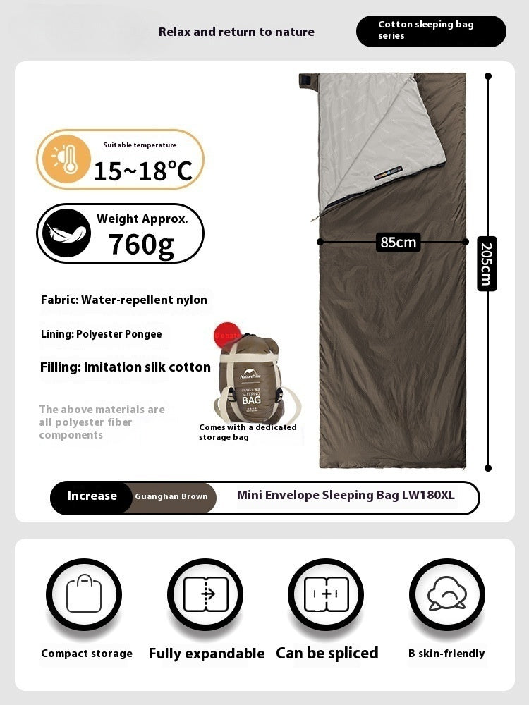 Summer Envelope Sleeping Bag Thin Lightweight Outdoor Travel Quilt