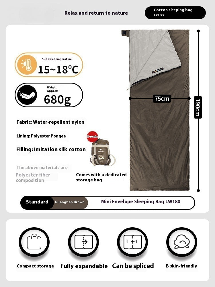 Summer Envelope Sleeping Bag Thin Lightweight Outdoor Travel Quilt