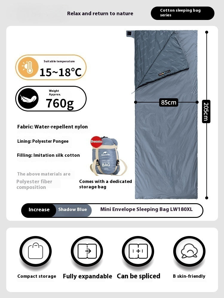 Summer Envelope Sleeping Bag Thin Lightweight Outdoor Travel Quilt